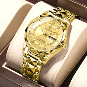 NEW POEDAGAR 615 Quartz Stainless Steel Watch For Men – golden