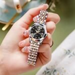 Orginal Women Analog Quartz Stainless Steel Luminous Date Two Tone Luxury Casual Wrist Watch totton black