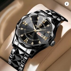 100% Original Luxury Binbond authentic men's watch waterproof night light dual calendar watch men's quartz watch diamond ceiling glass- Black - Binbond Daimond....