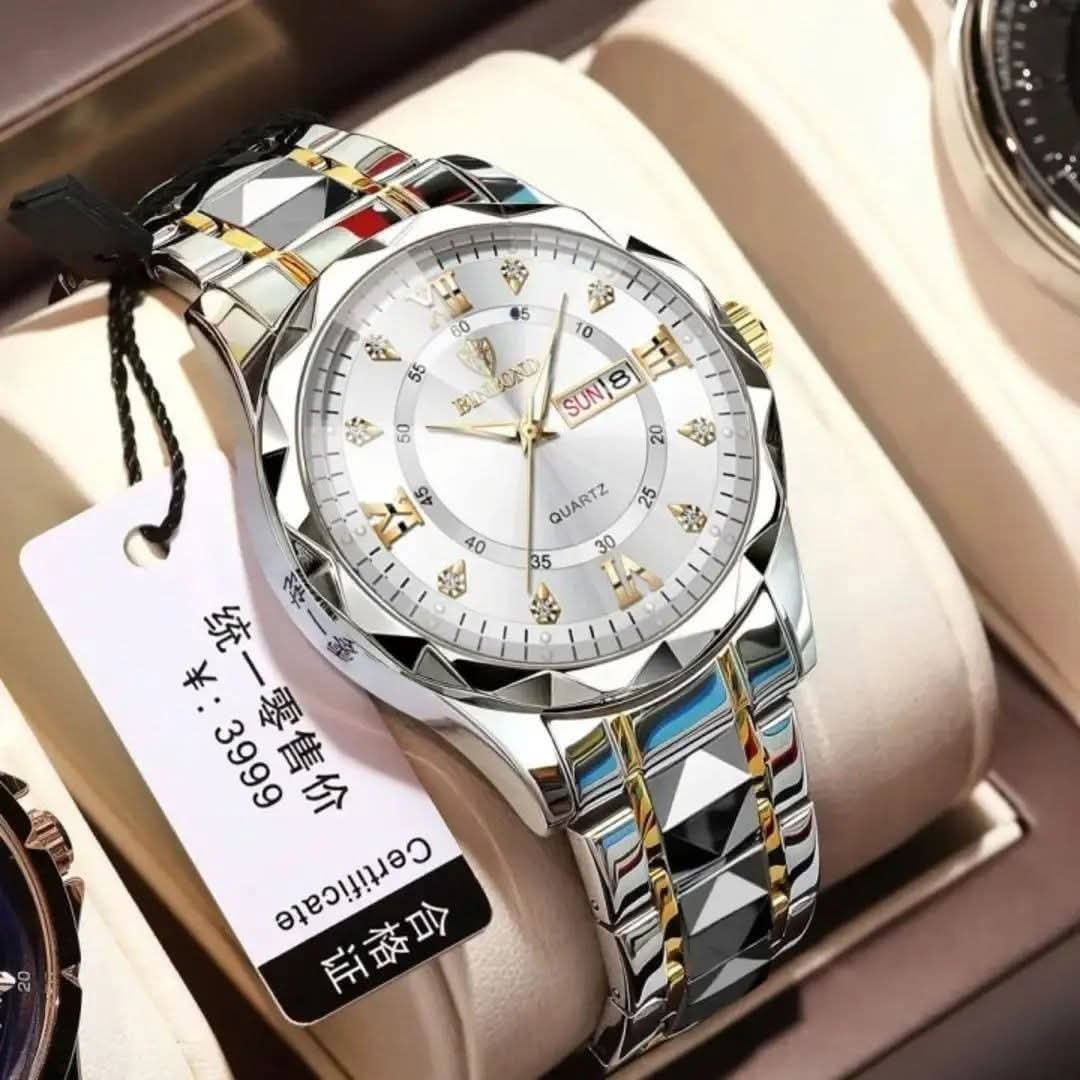 FB_IMG_1754974881167 (1) 100% Original Luxury Binbond authentic men's watch waterproof night light dual calendar watch men's quartz watch diamond ceiling glass- white - Image 1