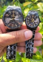 কাপল ঘড়ি/Couple Watch Diamond Dail and Dual Calendar Watch Waterproof  full black