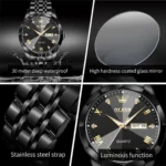 OLEVS 9931 Quartz Watch For Men Rhombus Mirror Stainless Steel Waterproof Date Week Clock Simplicity Luxury Men's Wristwatch- black - Image 3