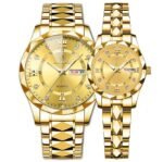 কাপল ঘড়ি/Couple Watch Diamond Dail and Dual Calendar Watch Waterproof golden